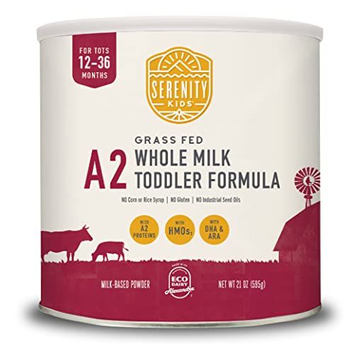 Serenity Kids 12-36 Month Toddler Formula Powder Drink Made wGrass Fed Organic A2 Whole Milk, Clean Label Project Purity Award Certified, 21 oz, 1 Count A2 Whole Milk Toddler Formula, Milk Powder