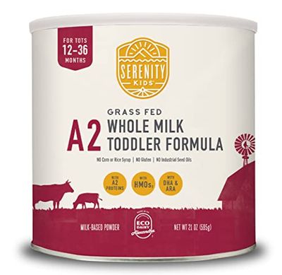 Serenity Kids 12-36 Month Toddler Formula Powder Drink Made wGrass Fed Organic A2 Whole Milk, Clean Label Project Purity Award Certified, 21 oz, 1 Count A2 Whole Milk Toddler Formula, Milk Powder