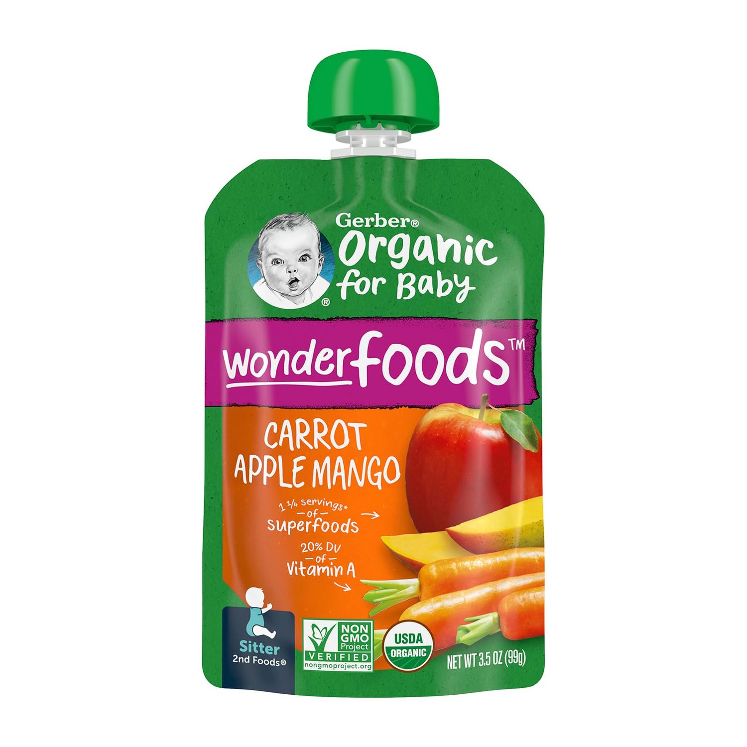 Gerber Organic WonderFoods Carrot Apple Mango Baby Food, 3.5 Oz