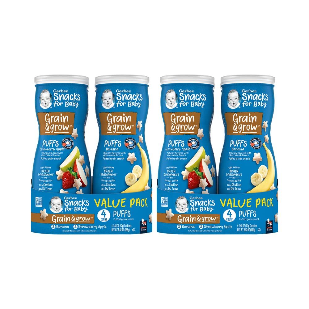 Gerber Baby Snacks Puffs Variety Pack, Banana  Strawberry Apple, 1.48 Ounce - 2 count of four packs, Package may vary, 1.48 Ounce (Pack of 8)