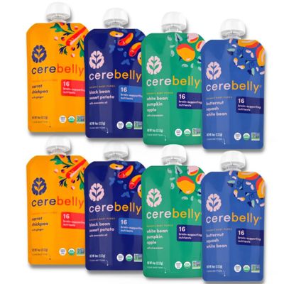 Cerebelly Baby Food Pouches - Organic Beans  Veggies Purees Variety Pack (4 oz, Pack of 8) Toddler Snacks - 16 Brain-supporting Nutrients - Healthy Snacks, Gluten-Free, BPA-Free, Non-GMO