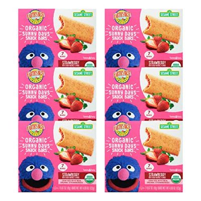 Earth&#39;s Best Organic Kids Snacks, Sesame Street Toddler Snacks, Organic Sunny Days Snack Bars for Toddlers 2 Years and Older, Strawberry with Other Natural Flavors, 7 Bars per Box (Pack of 6)