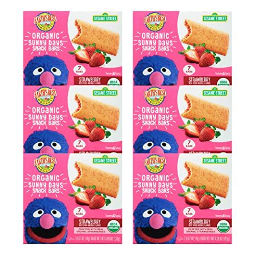Earth&#39;s Best Organic Kids Snacks, Sesame Street Toddler Snacks, Organic Sunny Days Snack Bars for Toddlers 2 Years and Older, Strawberry with Other Natural Flavors, 7 Bars per Box (Pack of 6)