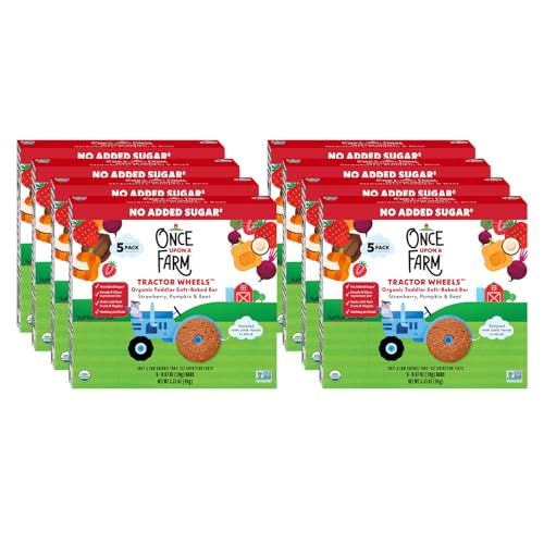 Once Upon a Farm Organic Tractor Wheels Toddler Bar, Strawberry, Pumpkin  Beet | 8 Boxes, 40 Total Bars
