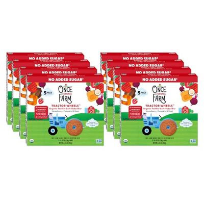 Once Upon a Farm Organic Tractor Wheels Toddler Bar, Strawberry, Pumpkin  Beet | 8 Boxes, 40 Total Bars