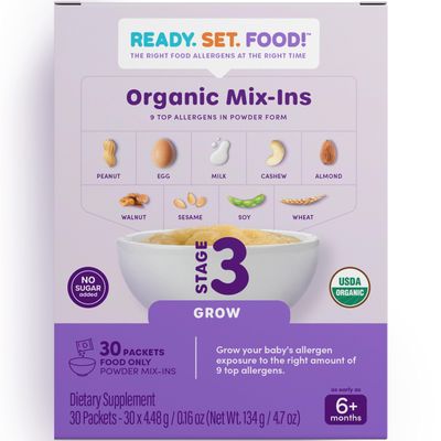 Stage 3 Mix-ins (30 Days) - Safe  Easy Early Allergen Introduction for Babies 6 Months, Mix with Baby Food, With 9 Top Allergens: Organic Peanuts, Egg, Milk, Walnut, Cashew  More By Ready Set Food