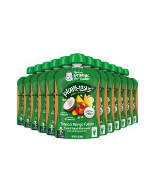 Gerber Organic Baby Food Pouches, Toddler, Plant-tastic, Tropical Mango Fusion, Fruit  Yogurt Alternative with Oat  Coconut Milk, Non-Dairy, 3.5 oz (Pack of 12)