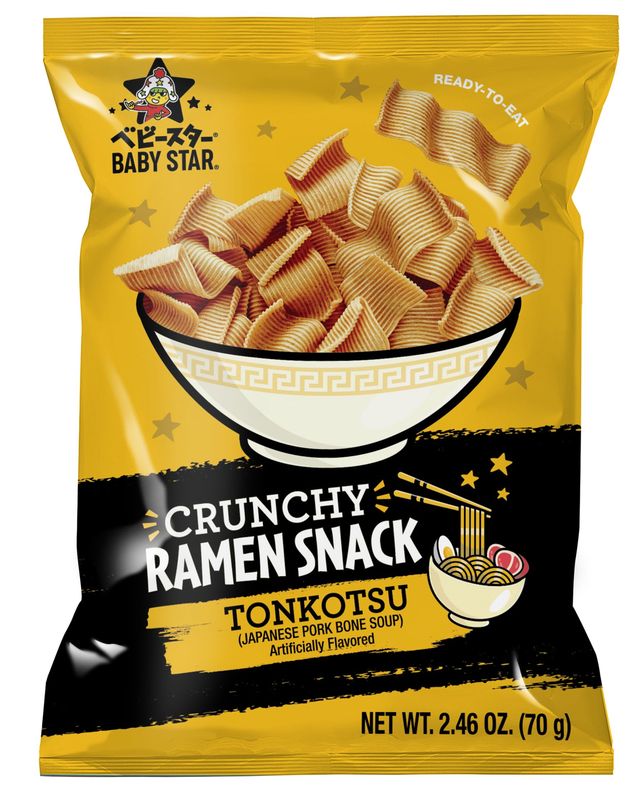 Baby Star Crunchy Ramen Snack Wide | Tonkotsu 2.46oz (6 Pack) | Delicious Dry Ramen Snack Packs