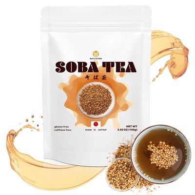 Soba Tea - Buckwheat Tea,Japanese tea,Healthy Tea,Gluten-Free,Caffeine-Free Beverage,Loose leaf,Rutin,Magnesium,Vitamins,Minerals,Low Calorie,Zipper bag,Made in Japan,3.5oz(100g)