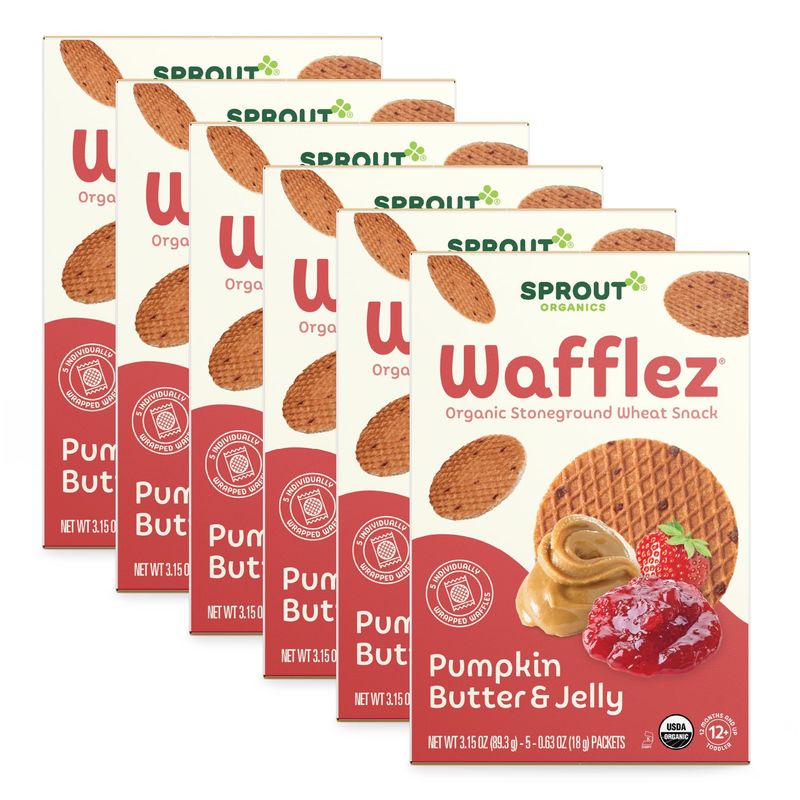 Sprout Organic Baby Food, Stage 4 Toddler Snacks, Pumpkin Butter  Jelly Wafflez, Single Serve Waffles (50 Count),5 Count (Pack of 10)