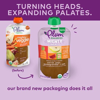Plum Organics Mighty Immunity Organic Toddler Food - Carrot, Pear, Pomegranate, and Oat - 4 oz Pouch (Pack of 12) - Organic Vegetable Toddler Food Pouch