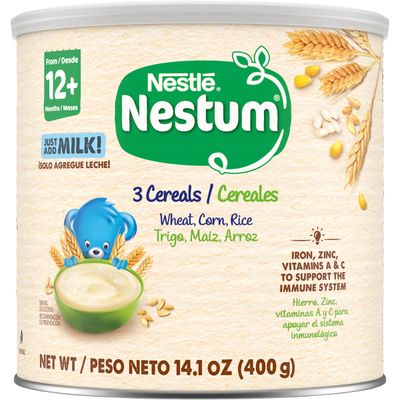 Nestle Nestum Junior Cereal, 3 Cereals - Wheat, Corn  Rice, Made for Toddlers 12 Months, 14.1 OZ Canister (Pack of 1)