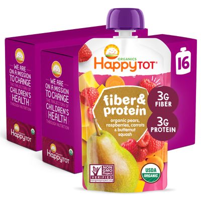 Happt Tot Organics Stage 4 Baby Food Pouches, Gluten Free, Vegan Snack, Fiber  Protein Fruit  Veggie Puree, Pears, Raspberries, Butternut Squash  Carrots, 4 Ounce (Pack of 16)