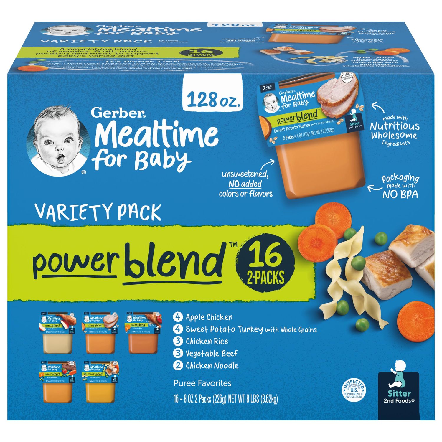 Gerber 2nd Foods Hearty Dinners Puree Favorites Baby Food, Variety Pack, 4 oz Tub (32 Pack)