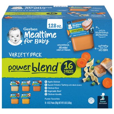 Gerber 2nd Foods Hearty Dinners Puree Favorites Baby Food, Variety Pack, 4 oz Tub (32 Pack)