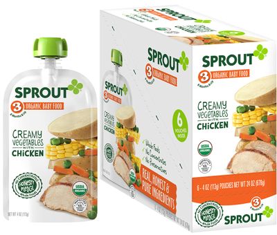 Sprout Organic Baby Food Pouches Stage 3, Creamy Vegetables w Chicken, 4 Pouches (Pack of 6) Creamy Vegetables with Chicken 24 Ounce
