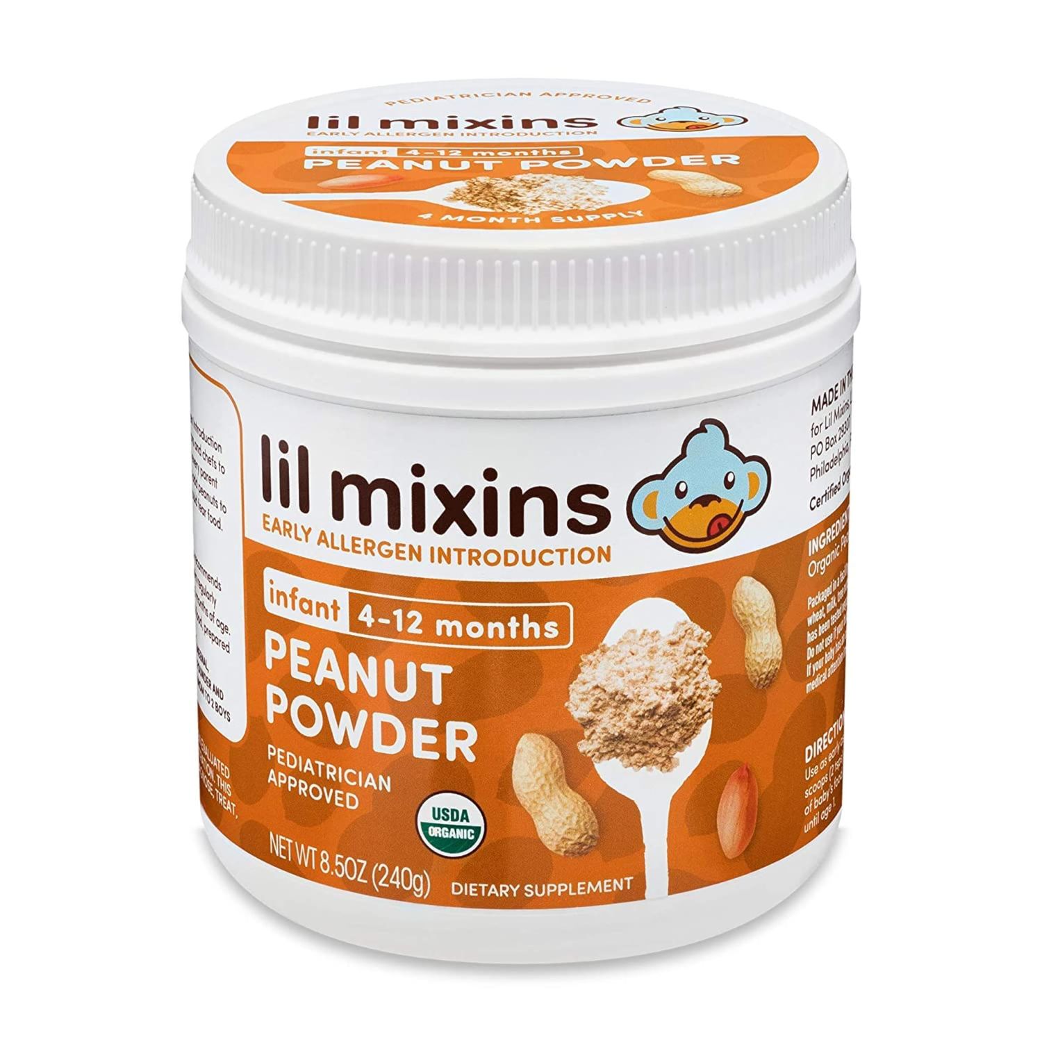 Lil Mixins Early Allergen Introduction, Peanut | Baby Stage 1-3, For Ages 4 Mo. -12 Mo. | 8.5 Oz Jar, 4 Month Supply