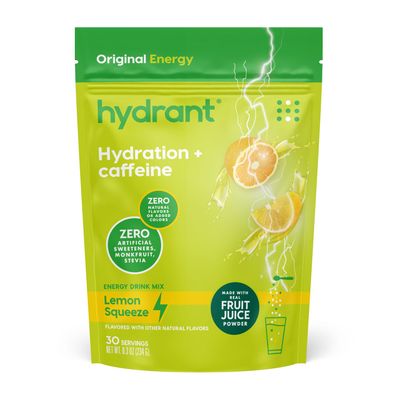 HYDRANT Energy Bulk Electrolyte Drink Mix, Caffeine  L-Theanine Rapid Hydration Mix with Real Fruit Juice Powder, Sweetened with Cane Sugar (30 Servings, Lemon Squeeze)
