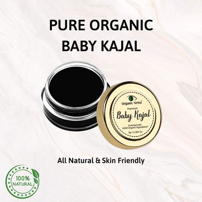 Organic Netra Baby Kajal - 100 Natural, Enriched With Certified Organic Ingredients, Chemical-Free Kajal, Water Resistant and Long Lasting - 8g