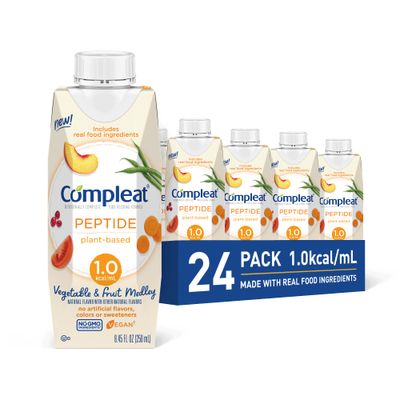 Compleat Peptide 1.0, Real Food and Peptide-Based Tube-Feeding Formula, Vegan, Vegetable  Fruit Medley (Pack of 24)