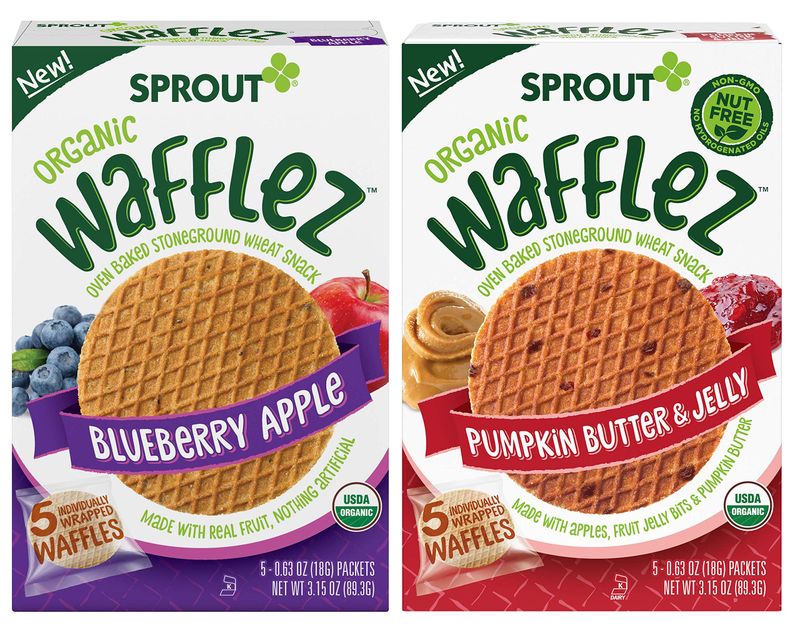 Sprout Organic Baby Food, Stage 4 Toddler Snacks, Blueberry Apple and Pumpkin Butter Wafflez Variety Pack, Single Serve Waffles, 0.63 Ounce (Pack of 20)