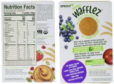 Sprout Organic Baby Food, Stage 4 Toddler Snacks, Blueberry Apple and Pumpkin Butter Wafflez Variety Pack, Single Serve Waffles, 0.63 Ounce (Pack of 20)