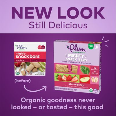 Plum Organics Mighty Snack Bars - Strawberry - 0.67 oz Bars (Pack of 6) - Organic Fruit and Vegetable Toddler Food Snack Bars