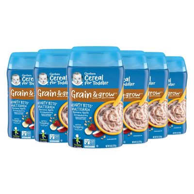 Gerber Cereal for Toddler Grain and Grow, Hearty Bits Multigrain Baby Cereal, Banana Apple Strawberry, 8 oz Canister (6 Pack)