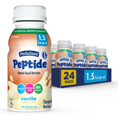 PediaSure Peptide 1.5 Cal, Peptide-Based Formula, Sole-Source Nutrition Drink for Tube Feeding or Oral Nutrition, Vanilla, 8-fl-oz Bottle, Pack of 24