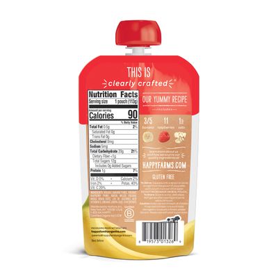 Happy Baby Organics Stage 2 Baby Food Pouches, Gluten Free, Vegan Healthy Snack, Clearly Crafted Fruit Veggie Puree, Apples Blueberries Oats, 4 Ounces (Pack of 8)