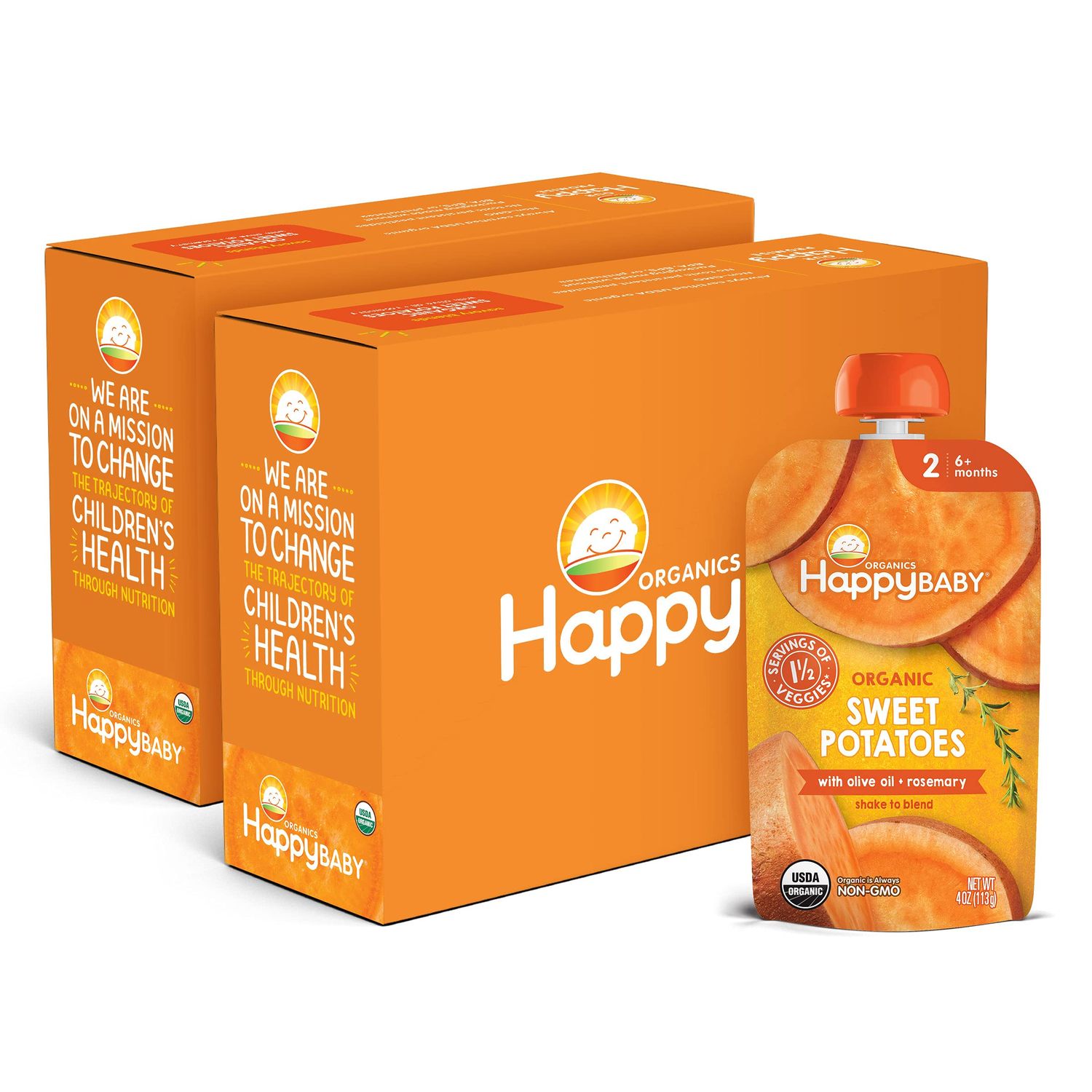 Happy Baby Organics Savory Blends Stage 2 Baby Food, Sweet Potatoes with Olive Oil  Rosemary, 4 Ounce Pouch (Pack of 16)