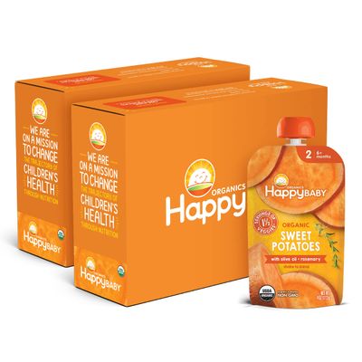 Happy Baby Organics Savory Blends Stage 2 Baby Food, Sweet Potatoes with Olive Oil  Rosemary, 4 Ounce Pouch (Pack of 16)
