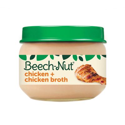 Beech-Nut Meat Baby Food Jars, Chicken  Chicken Broth Puree, 7g Protein, Stage 1 Baby Food for Babies 4 Months and Up, 2.5oz Glass Jars, 10ct