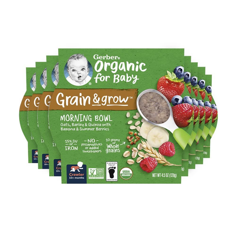 Gerber Organic Grain  Grow Morning Bowl, Oats, Barley  Red Quinoa With Banana  Summer Berries, 4.5 Ounce (Pack of 8)