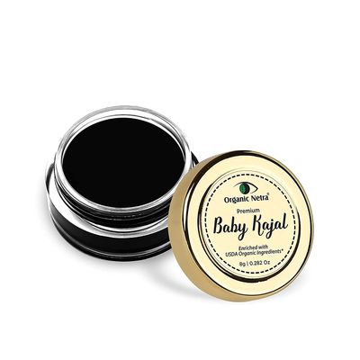 Organic Netra Baby Kajal - 100 Natural, Enriched With Certified Organic Ingredients, Chemical-Free Kajal, Water Resistant and Long Lasting - 8g