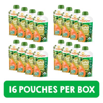 Happy Tot Organics Stage 4 Baby Food Pouches, Gluten Free, Vegan Snack, SuperFoods Fruit Veggie Puree, Pears, Peas, Green Beans Chia, 4.22 Ounce (Pack of 16)