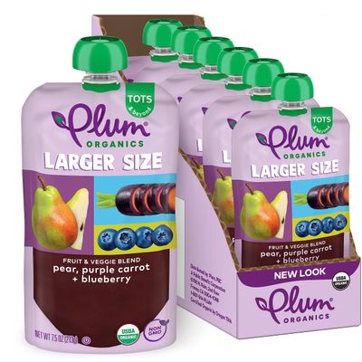 Plum Organics Tots  Beyond Pear Purple Carrot  Blueberry Fruit  Veggie Blend, Kosher, USDA Certified Organic, Non-GMO, 7.5 Ounce (Pack of 6)