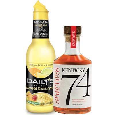 Spiritless Kentucky 74 Distilled Non-Alcoholic Whiskey Bundle with Dailys Sour Mix - Whiskey Sour - Premium Zero-Proof Liquor Spirits for a Refreshing Experience