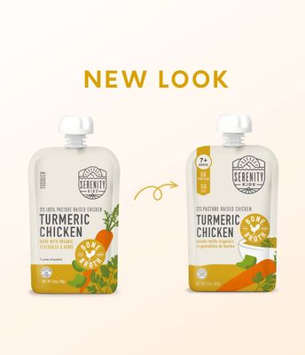 Serenity Kids Bone Broth Puree Made With Organic Veggies | Clean Label Project Purity Award Certified | 3.5 Ounce BPA-Free Pouch | Free Range Turmeric Chicken | 1 Count