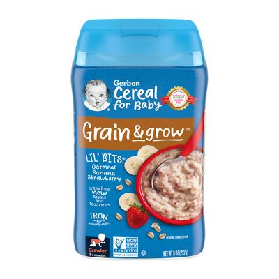 Gerber 3rd Foods Cereal for Baby Grain and Grow Lil&#39; Bits Baby Cereal, Banana Strawberry Oatmeal, 8oz Canister