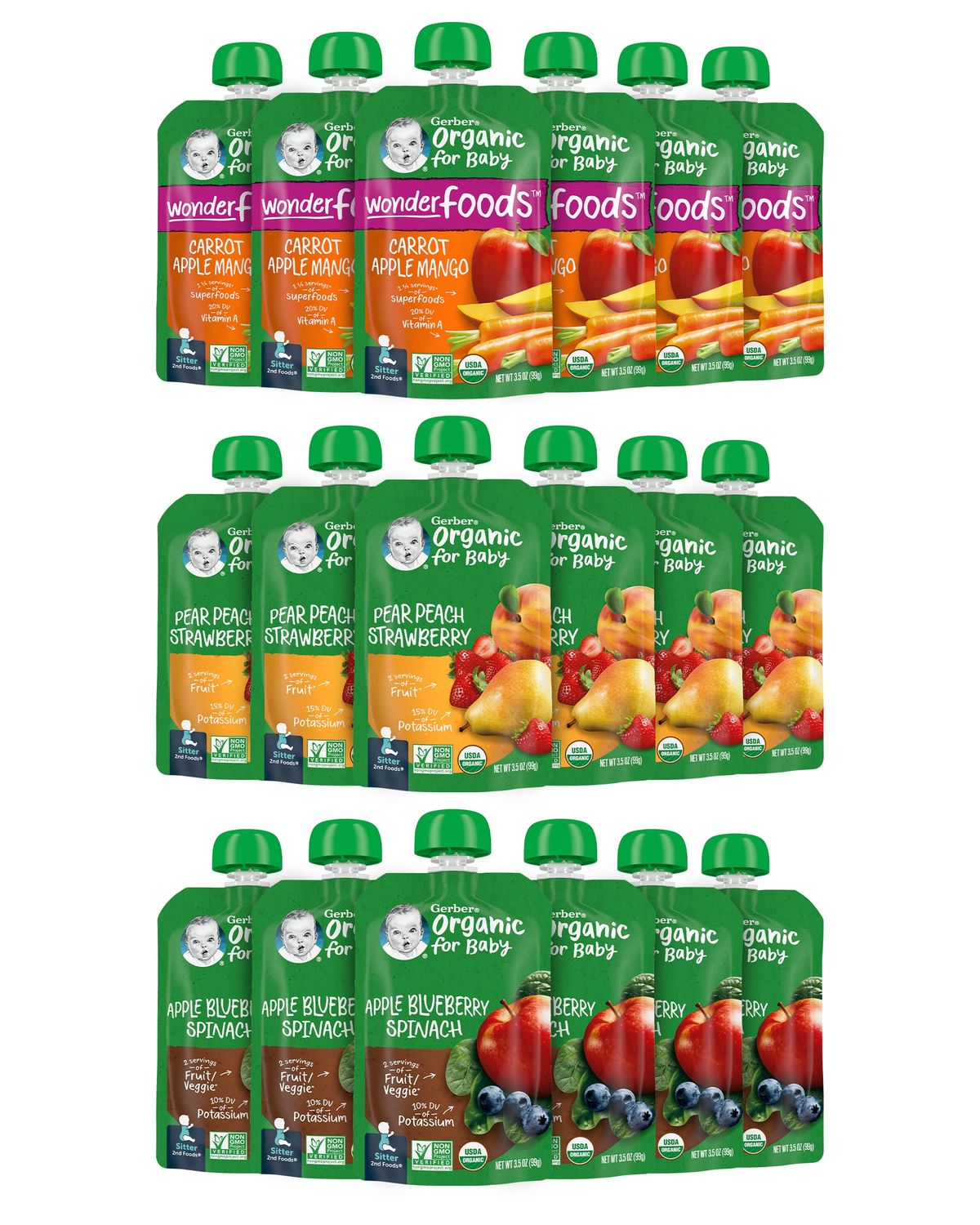 Gerber Organic Baby Food Pouches, 2nd Foods for Sitter, Fruit  Veggie Variety Pack, 3.5 Ounce (Set of 18)
