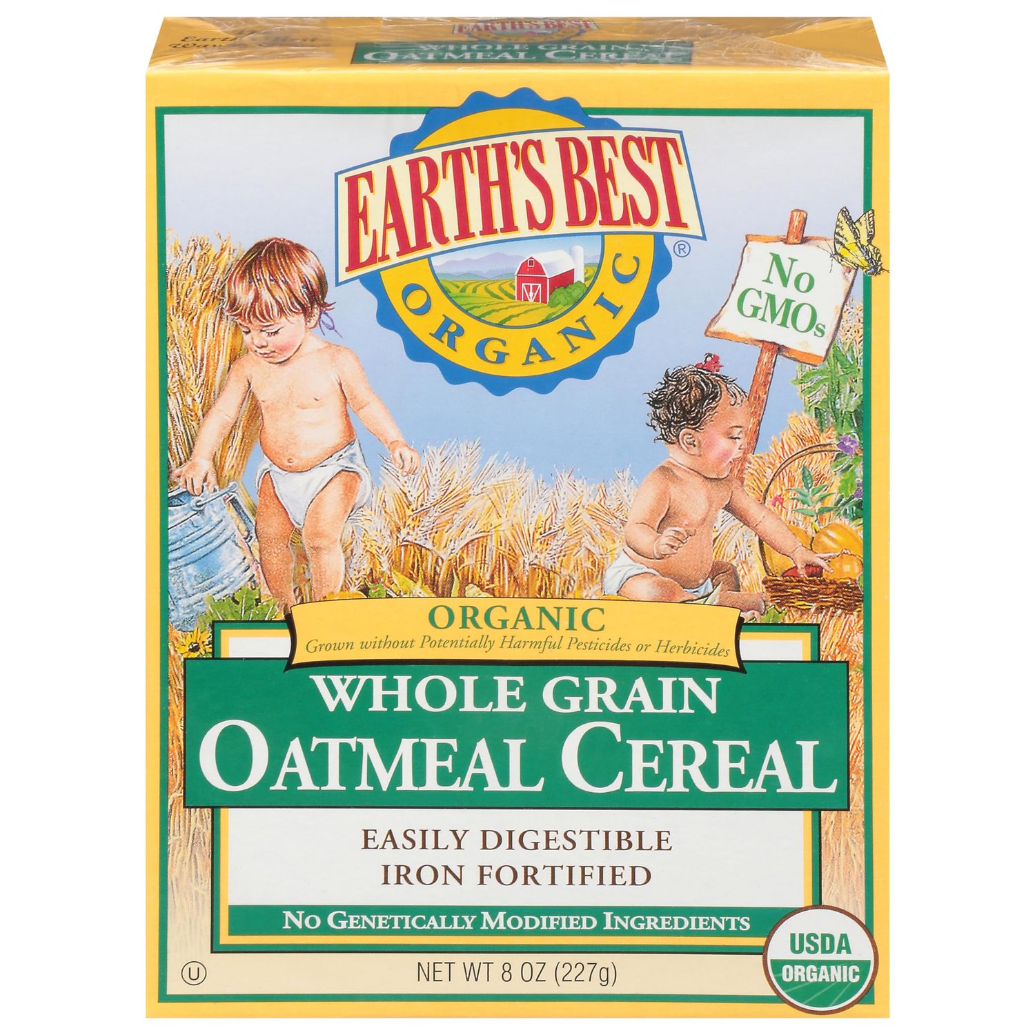 Earth&#39;s Best Organic Baby Food, Organic Whole Grain Oatmeal Baby Cereal, Non-GMO, Easily Digestible and Iron Fortified Baby Food, 8 oz Box (Pack of 12)