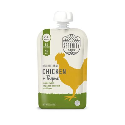 Serenity Kids 6 Months Baby Food Pouches Puree Made With Ethically Sourced Meats  Organic Veggies | 3.5 Ounce BPA-Free Pouch | Free Range Chicken  Thyme, Parsnip, Beet | 1 Count