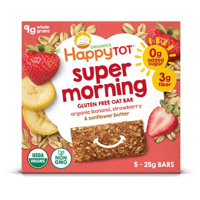 Happy Tot Organics Super Foods Oat Bars, Bananas, Strawberries  Sunflower Butter, 5 Count (Pack of 6)