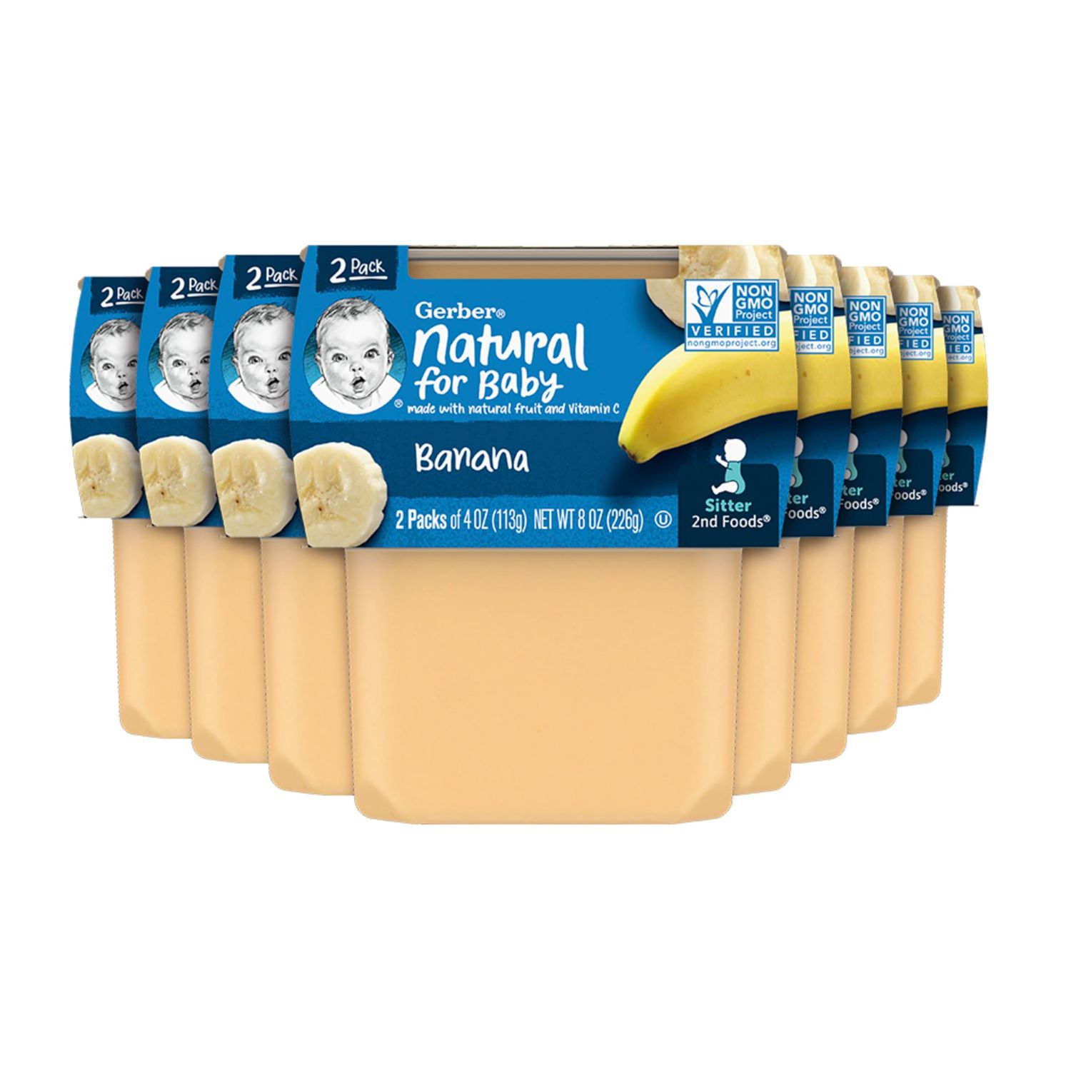 Gerber 2nd Food Baby Food Banana Puree, Natural  Non-GMO, 4 Ounce Tubs, 8 Ounce (Pack of 8)