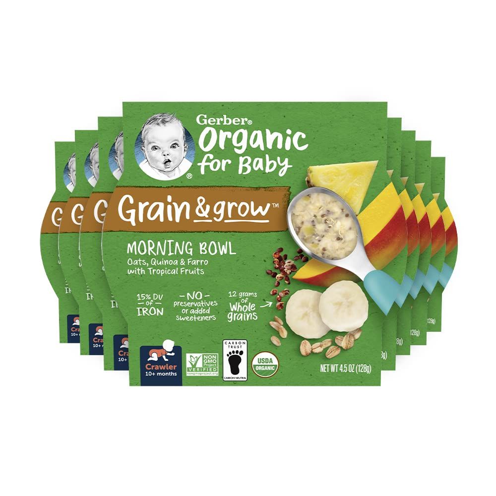 Gerber Organic Grain  Grow Morning Bowl, Oats, Red Quinoa  Farro with Tropical Fruits, 4.5 Ounce (Pack of 8)