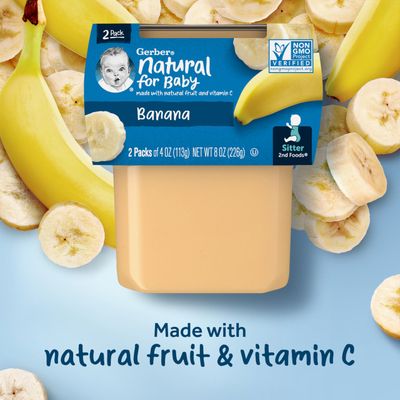Gerber 2nd Food Baby Food Banana Puree, Natural  Non-GMO, 4 Ounce Tubs, 8 Ounce (Pack of 8)