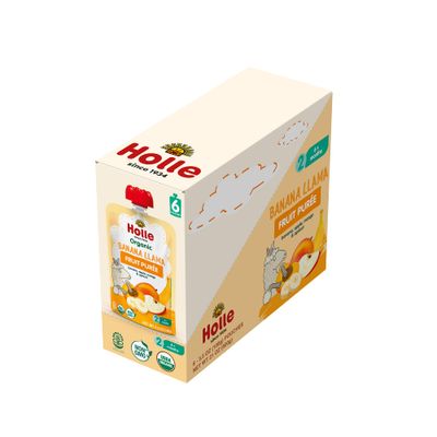 Holle Organic Baby Food Pouches - Banana Llama Baby Puree with Banana, Apple, Mango and Apricot - (6 Pack) Organic Baby Snacks Fruit and Veggie Pouches for Weaning Babies 6 Months and Older
