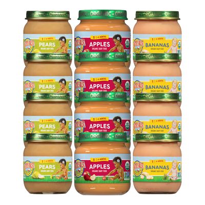 Earth&#39;s Best Organic Baby Food Jars, Stage 1 Fruit Puree for Babies 4 Months and Older, Organic Fruit Variety Pack, 4 oz Resealable Glass Jar (Pack of 12)