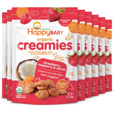 Happy Creamies Family Baby Organic Creamies Freeze-Dried Veggie  Fruit Snacks with Coconut Milk Strawberry Raspberry  Carrot, 1 Ounce (Pack of 8)